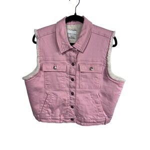 Celebrity Pink Sherpa Lined Pink Denim‎ Vest Cropped Y2K Women's L